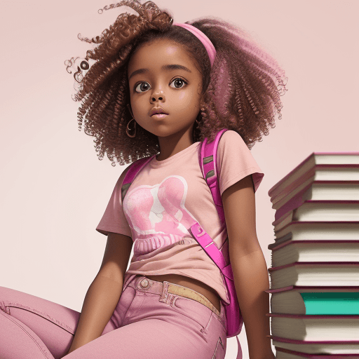 AI generated: realistic high definition image little brown skinned preteen girl with black curly hair standing by ...