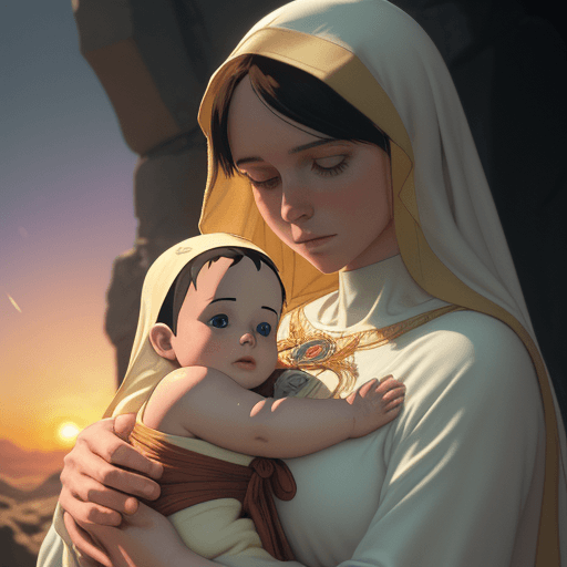 AI generated: paper quilling of Virgin Mary with baby Jesus very colorful Photo of a ultra realistic , dramatic li...