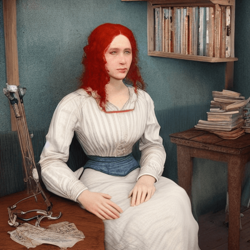 AI generated: Imagine the portrait of a beautiful young elegant redhead with blue eyes and a thin white face full ...