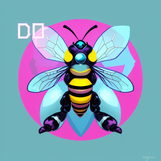 AI generated: cute high resolution Robot Bee on cyan magenta yellow background, digital art