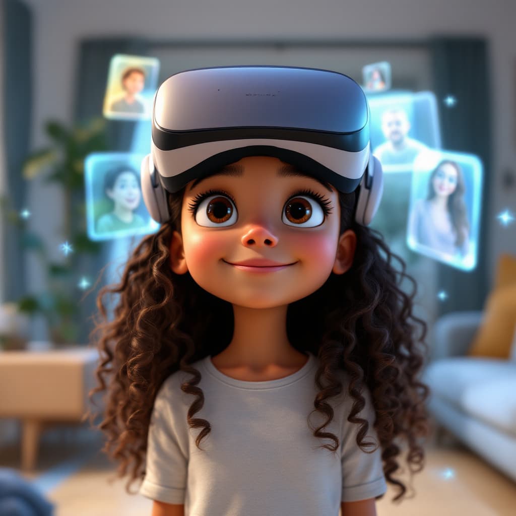AI generated: A digital artwork from Pixar Disney 3D of a charming cute young girl with long curly hair wearing a ...