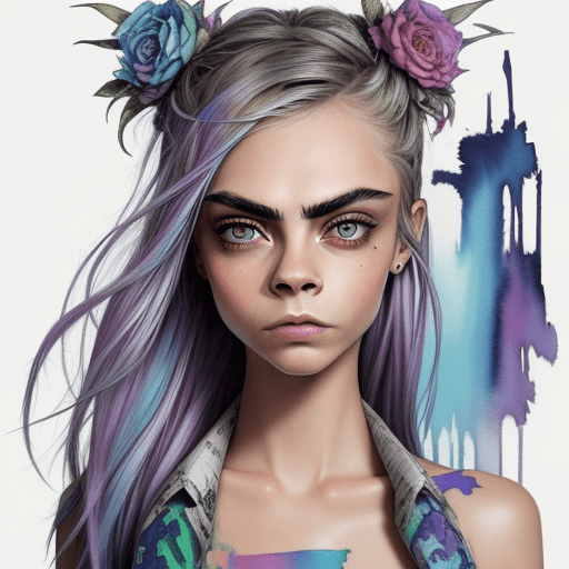 AI generated: epic realistic, full body portrait of Cara Delevingne art watercolor painting, (Masterpiece:1.3), (b...