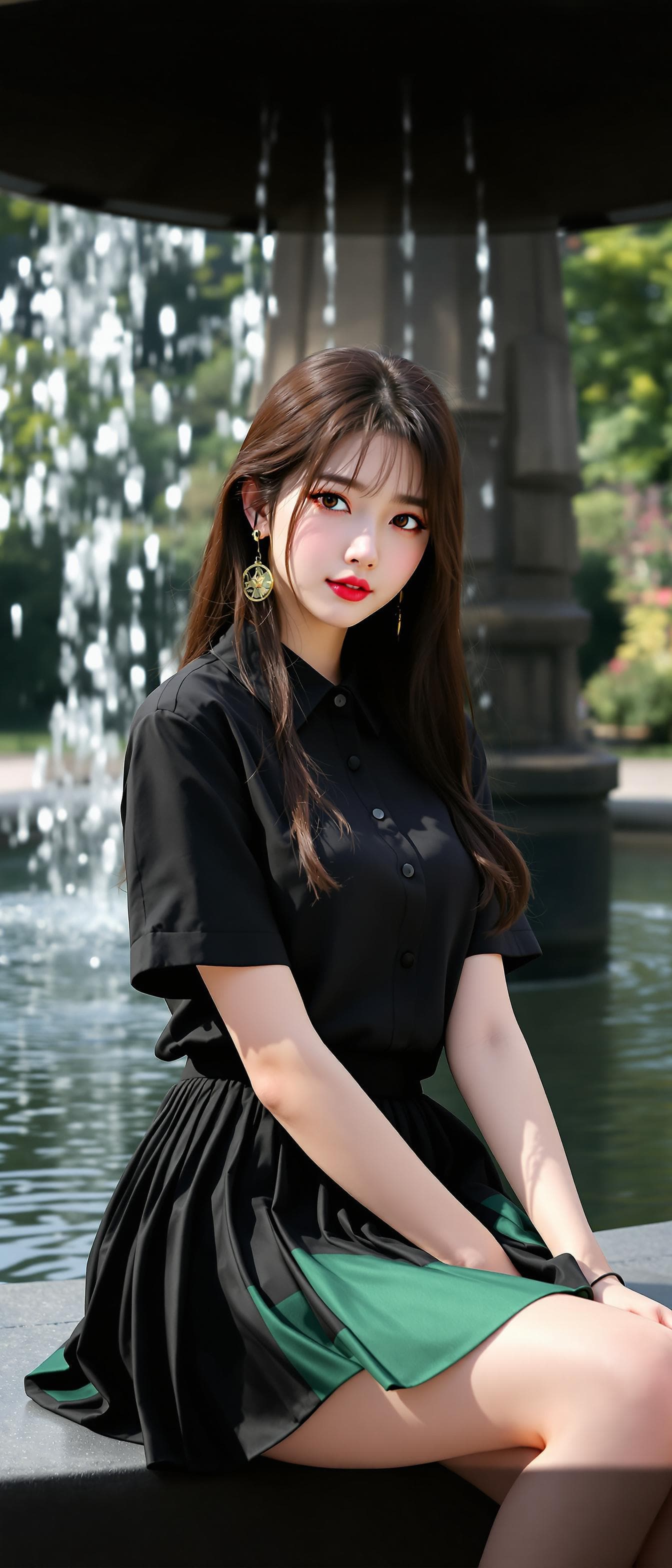 AI generated: 3D Render of a girl, korean girl, korean ulzzang face, short sleeves shirt, black pleated mini skirt...