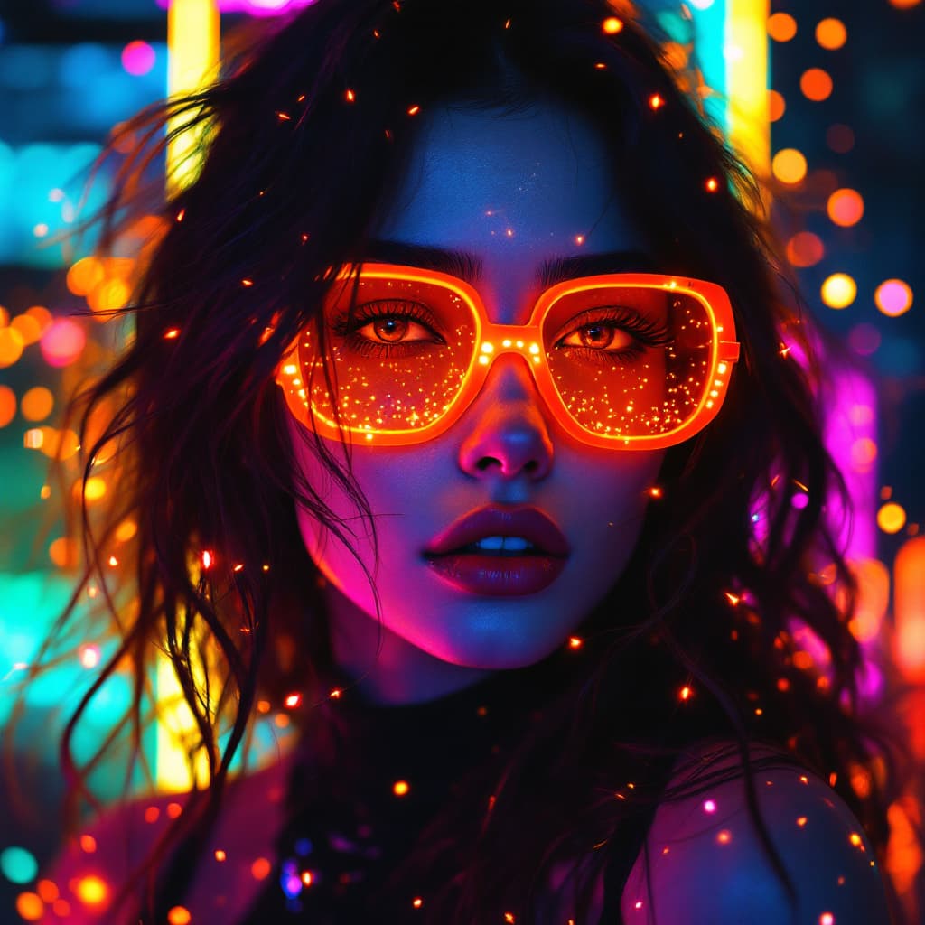 AI generated: a full body bio limerent woman looking at viewer, Futuristic retro vaporwave, neon woman with long m...
