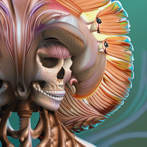 AI generated: Goddess close-up portrait ribcagel. jellyfish phoenix head, nautilus, orchid, skull, betta fish, bio...