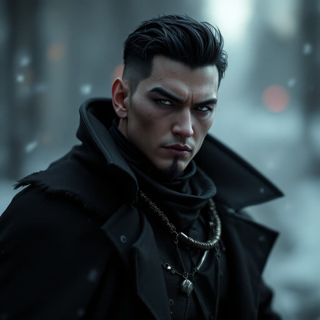 AI generated: Donny Yen as a futuristic supervillain in a black coat, hyperrealism, photorealistic, 8k, unreal eng...