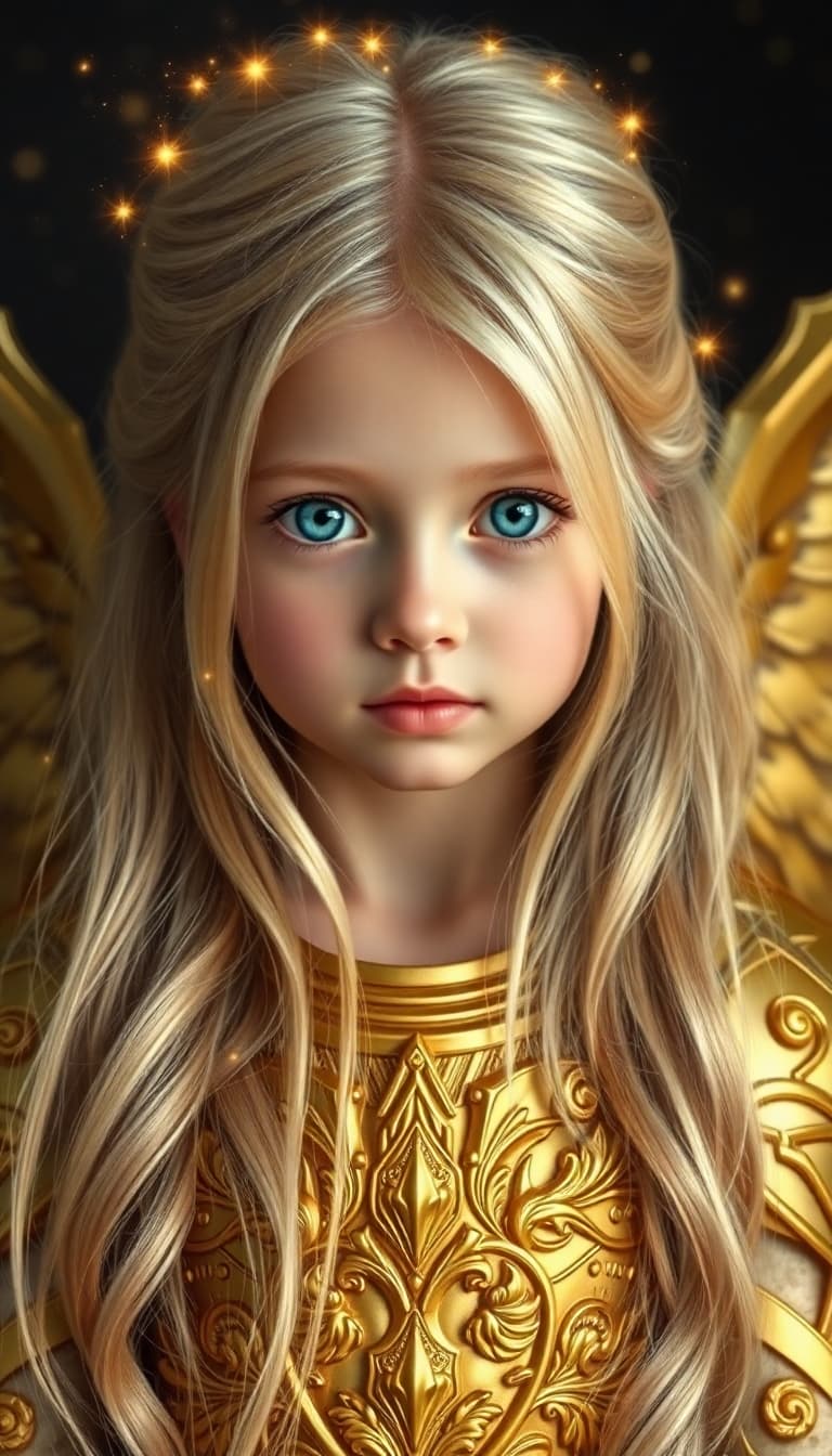 AI generated: a professional photo of a exceptionally of the most beautiful girl (age 7) in the world with platinu...