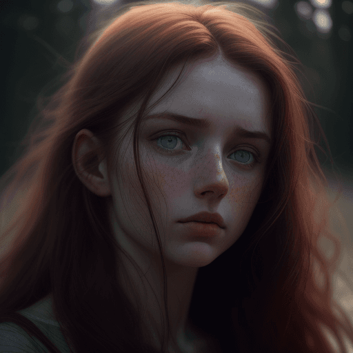 AI generated: Close-up photo of a beautiful Irish girl, adorable face, red long layered hair, no makeup, realistic...