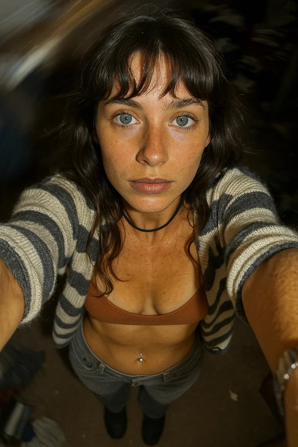 AI generated: Centered in the confusion is Sahara, looking directly up at the lens. Her eyes are bright, cool blue...