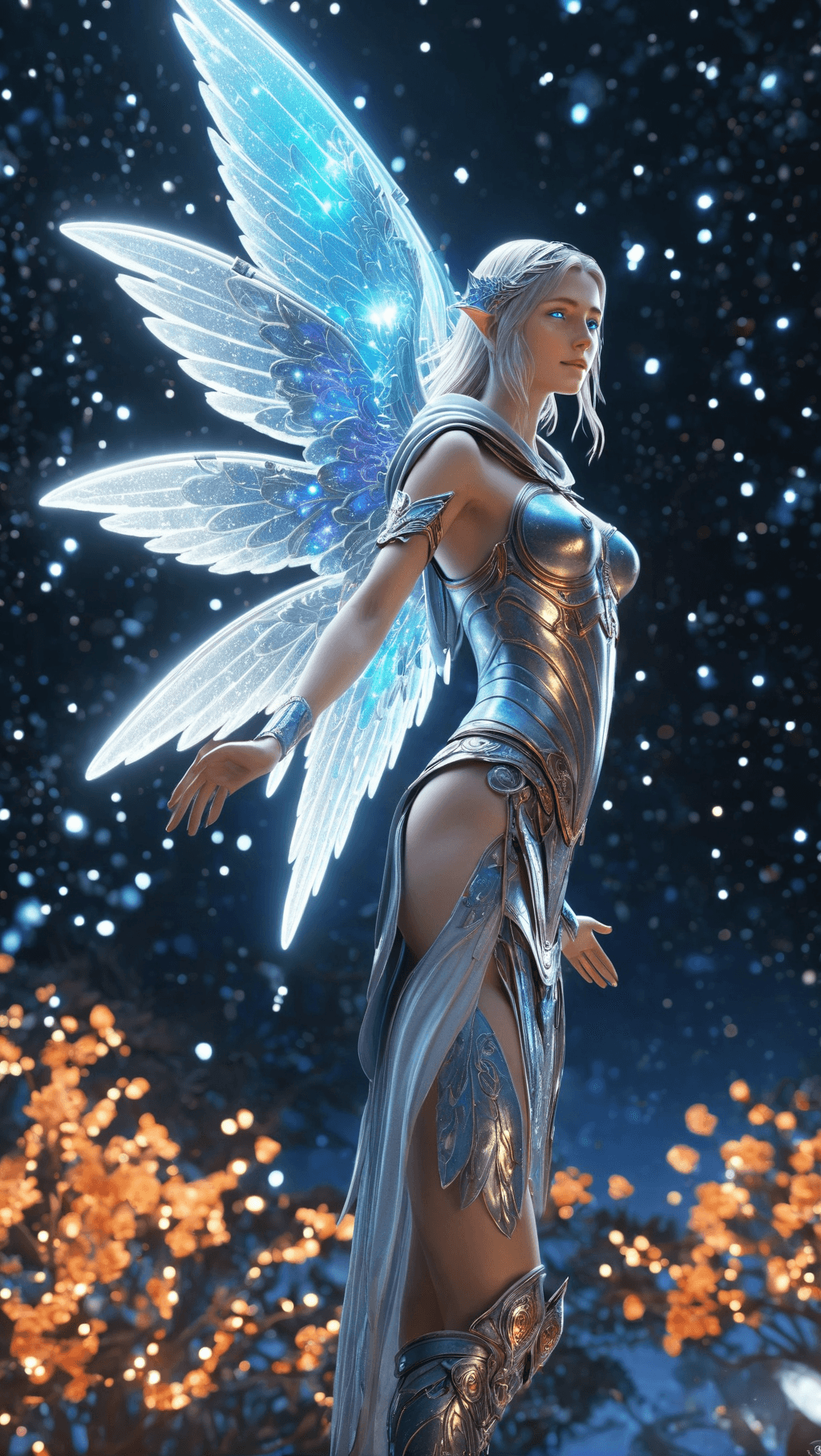 AI generated: Full body, Small (Ultra-detailed angel in a spaceship) highly detailed incorporeal fairy made of lig...