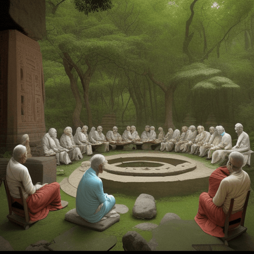 AI generated: Gathering of sages in nature India ancient times
