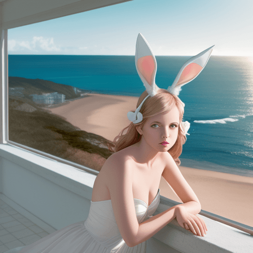 AI generated: overlooking the ocean, daylight, indirect lighting, AD magazine, bunny ears