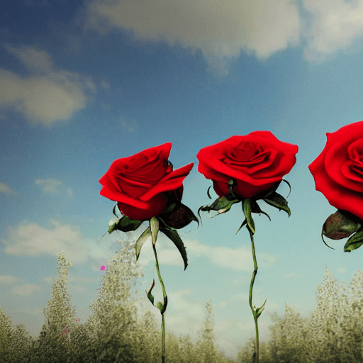 AI generated: << Garden factory,Tall factory,Many red rose,A few roses,clouds, ultra wide shot, atmospheric, hyper...