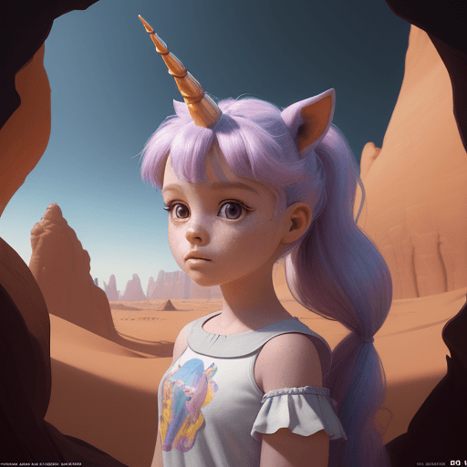 AI generated: Masterpiece pixar nickelodeon cartoon of a girl dressed as a unicorn, around 4 years old,, desert, s...