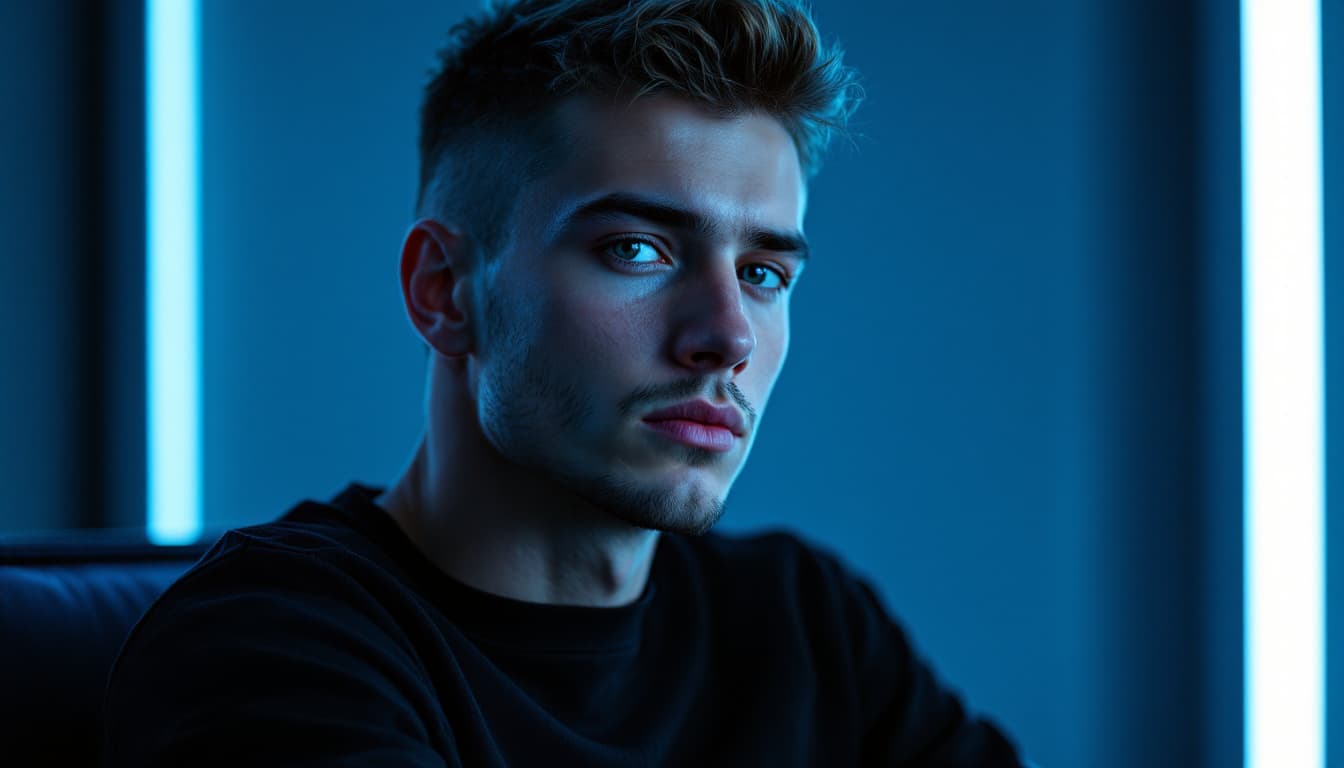 AI generated: Un joven varón de 25-30 años con una apariencia carismática y moderna. Su cabello es corto, ligerame...