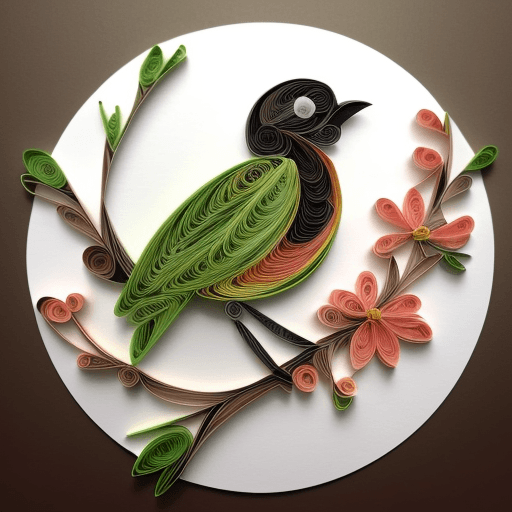AI generated: paper quilling of bird in a flower branch, super detailed, very colorful