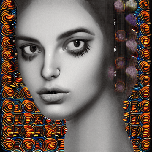 AI generated: A painting of a woman with flowers in her hair, by Petros Afshar, painting on grey scale face, disso...
