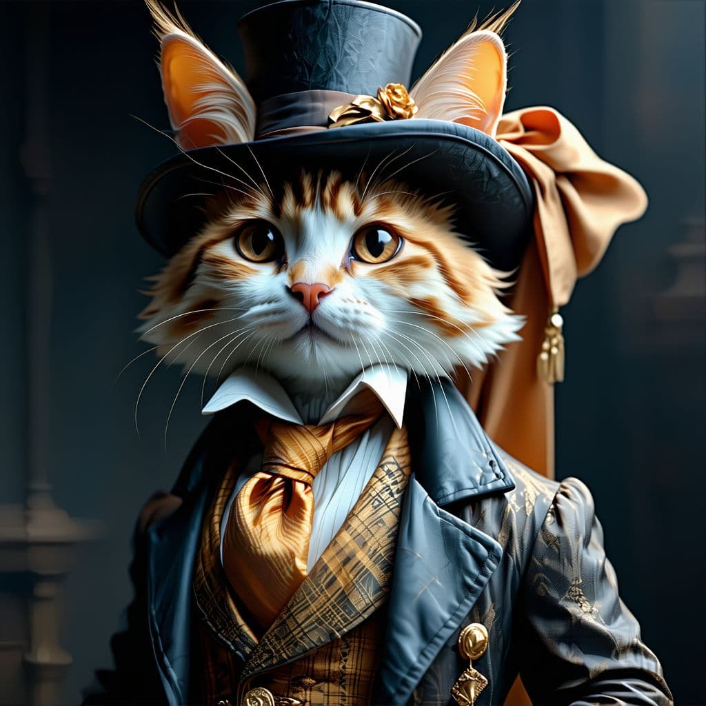 AI generated: anthropomorphic victorian cat man, character concept art, three quarter pose, studio portrait, fur s...