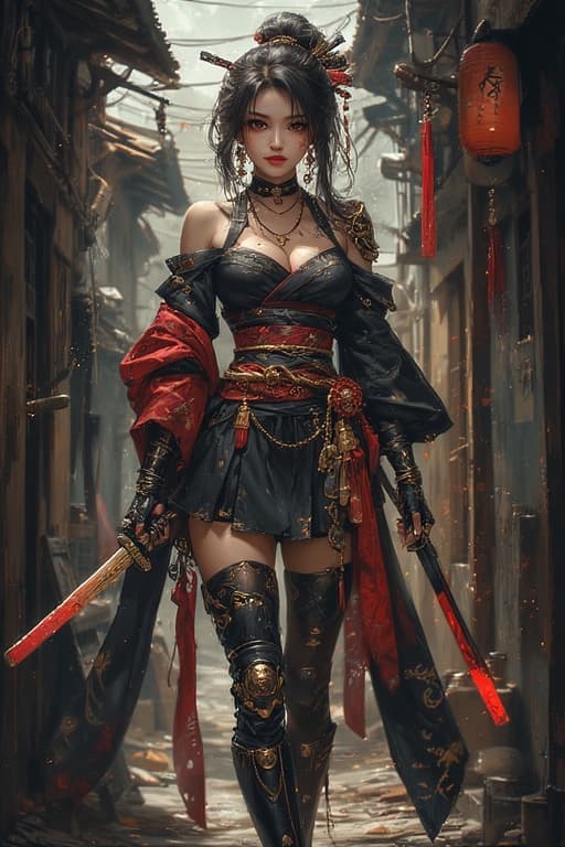 AI generated: (Beautiful asian woman:1.2), (age:25:1.1), (detailed face:1.3), (red eyes:1.4), (long black hair:1.3...