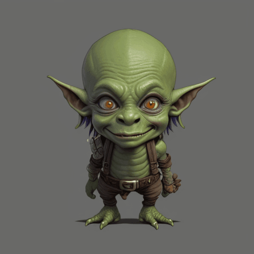 AI generated: DnD Goblin, human like appearence, head  tilted to one side