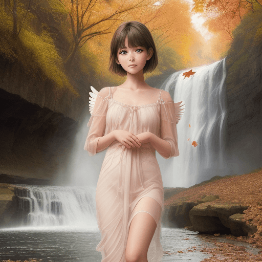 AI generated: an angel girl with delicate skin and a slight blush is very glad to meet you, the background of the ...