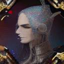 AI generated: tarot card with intricate detailed frame around the outside, portrait of cyberpunk head with jester ...