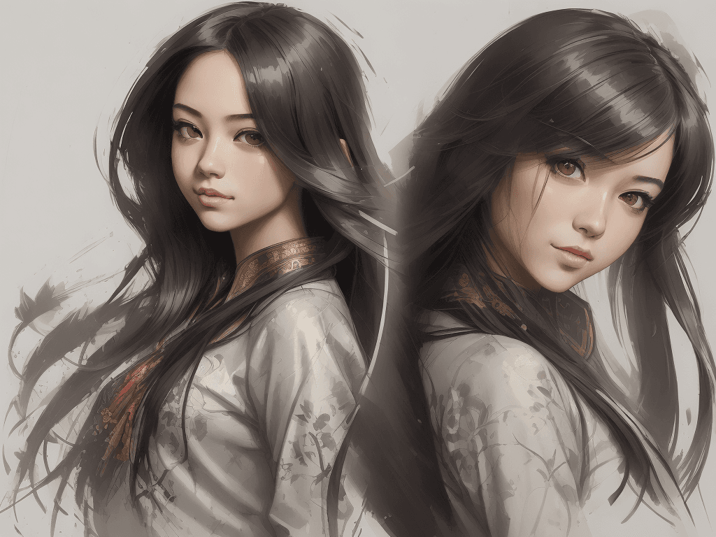 AI generated: an image of a girl with long hair, in the style of russ mills, michael garmash, charming sketches, m...