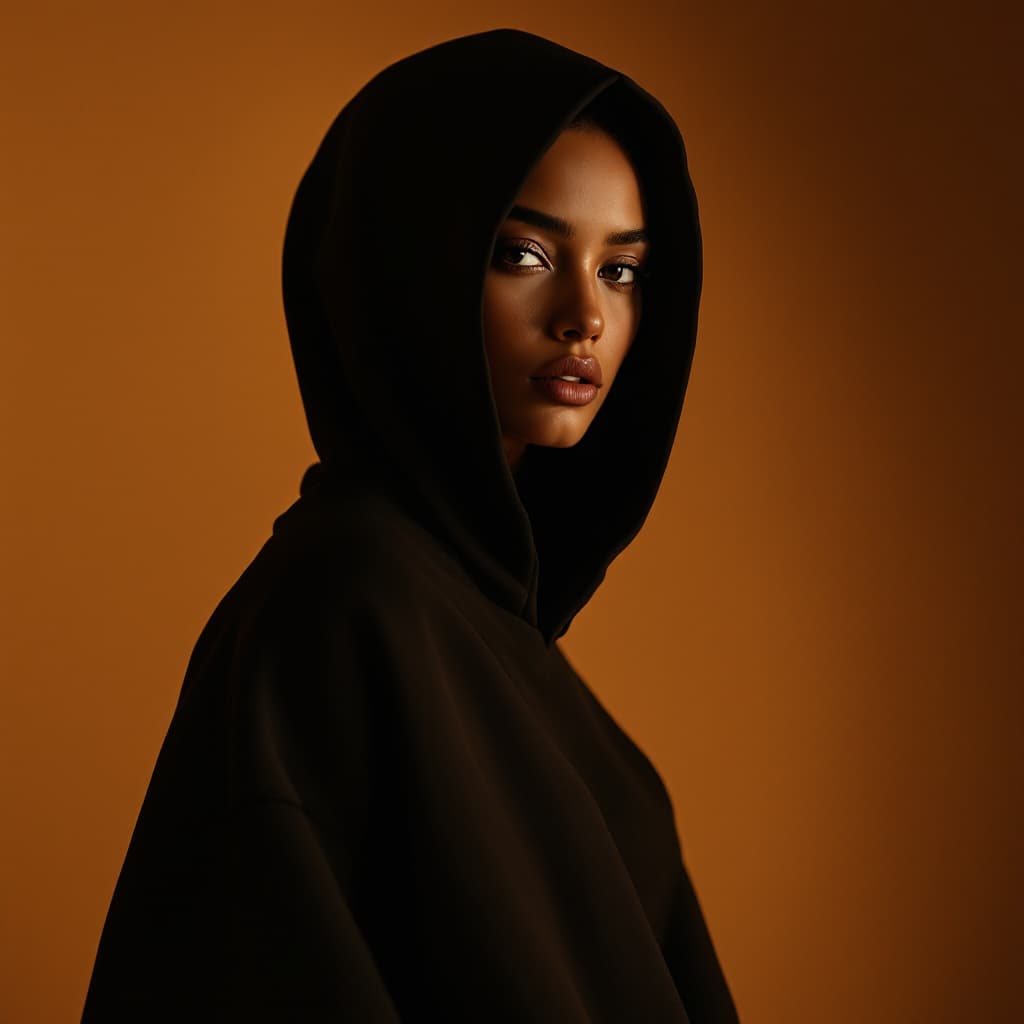 AI generated: I NEED A PROFESSIONAL FEMALE MODEL WHO WEAR A HOODIE WHO COMBINES MOROCCAN CULTURE AND TECHNOLOGY an...