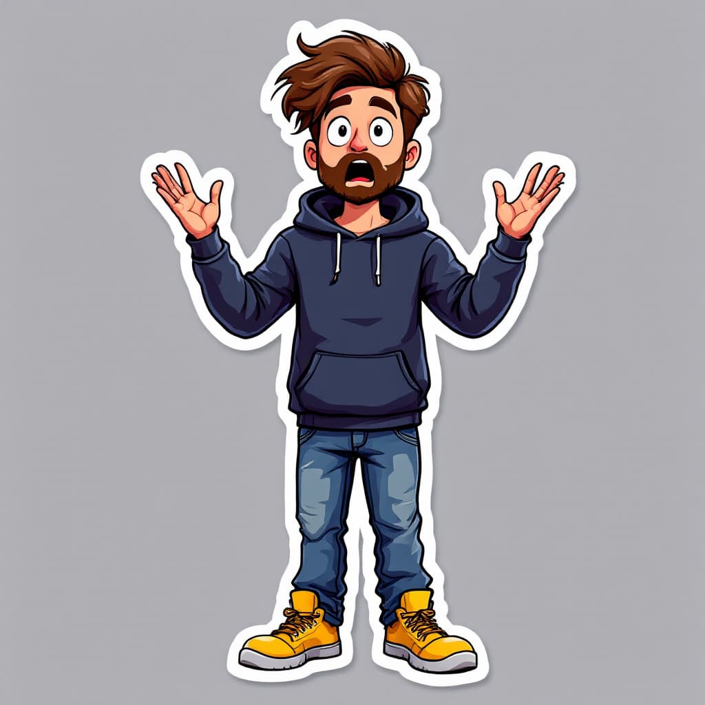 AI generated: A full body illustration of an animated cartoon portrait of a young man with brown hair and a slight...