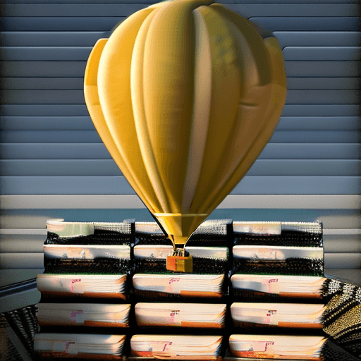 AI generated: Photo of a ultra realistic Hot air balloon, The balloon is made up of layers of books to create the ...