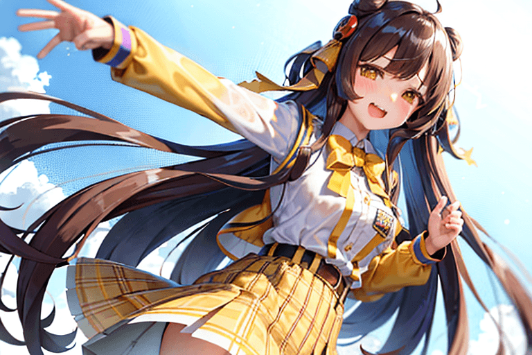 AI generated: masterpiece, best quality,
mayano topgun (umamusume),
long sleeves, white shirt, plaid skirt, plea...
