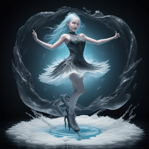 AI generated: A cheerful beautiful girl, dancing, drkms,(full body:1.1), on Thin Ice,drkms, water-bender,charybdis...