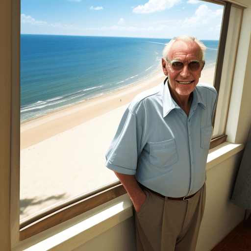 AI generated: a proffesional photo of an old man, shiny ambiance, shiny day, high definition, handsome, happy look...