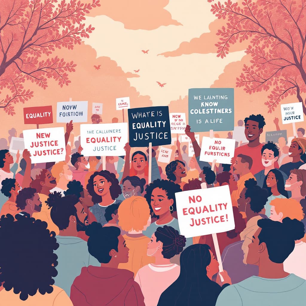 AI generated: 20240728153957list 2 Lofi illustration of a community rally with people holding signs advocating for...