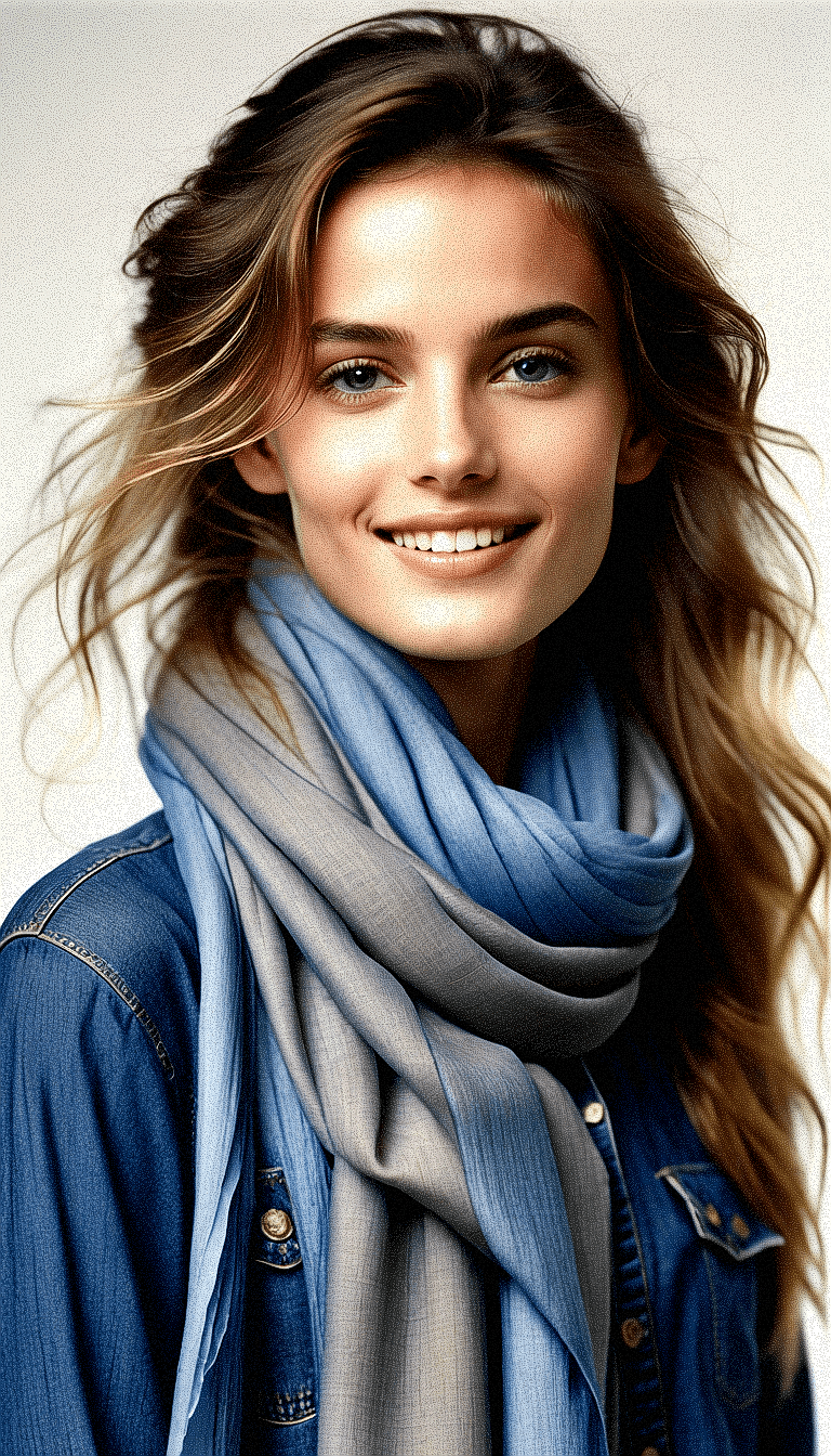 AI generated: A hyper-realistic image of a smiling woman with brunette hair styled in loose, flowing waves. The wo...