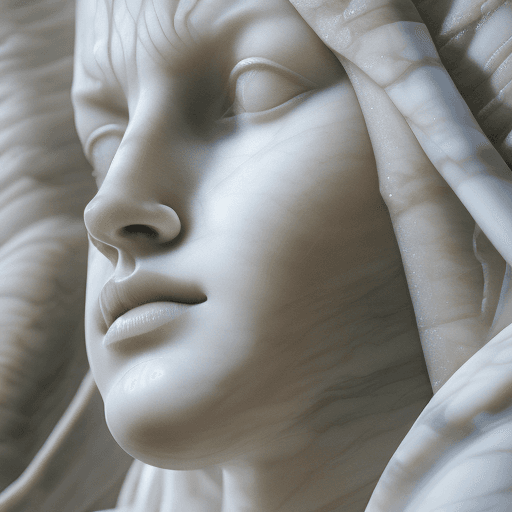 AI generated:  A statue of Krzysztof Iwin's 'Larwa' painting | hyper realistic | made of veined marble | wet look ...