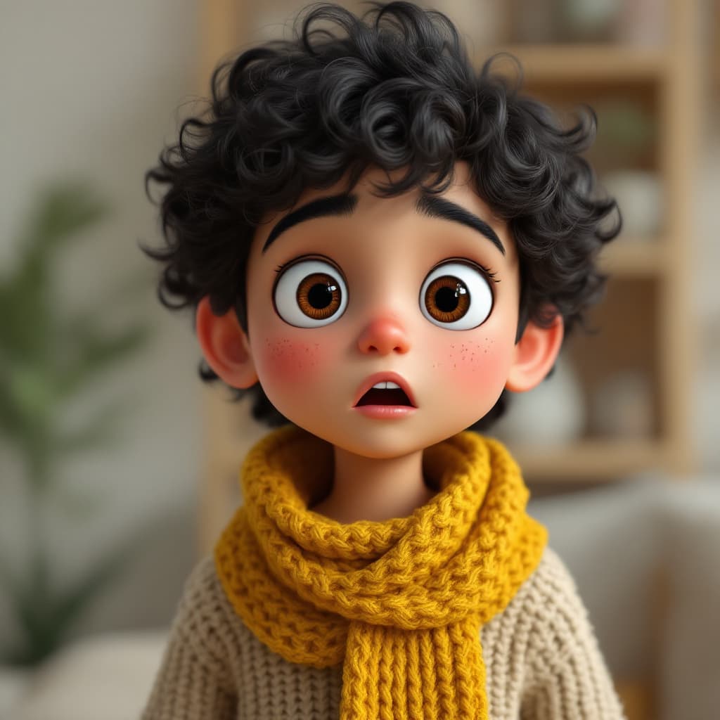 AI generated: A close-up, 3d rendering shoot from a close up camera angle about a cute, anthropomorphic young boy ...