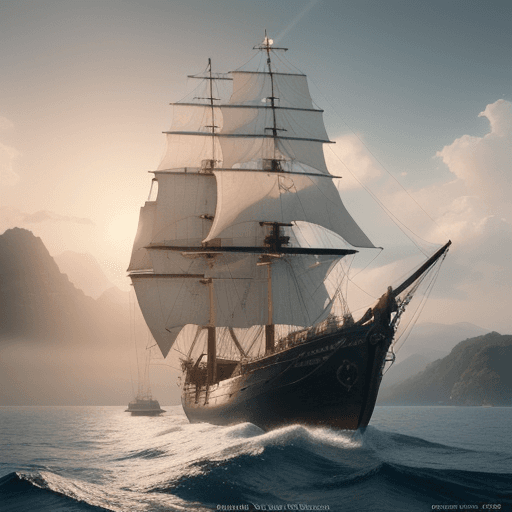 AI generated: Photo of a ultra realistic sailing ship, dramatic light, pale sunrise, cinematic lighting, battered,...