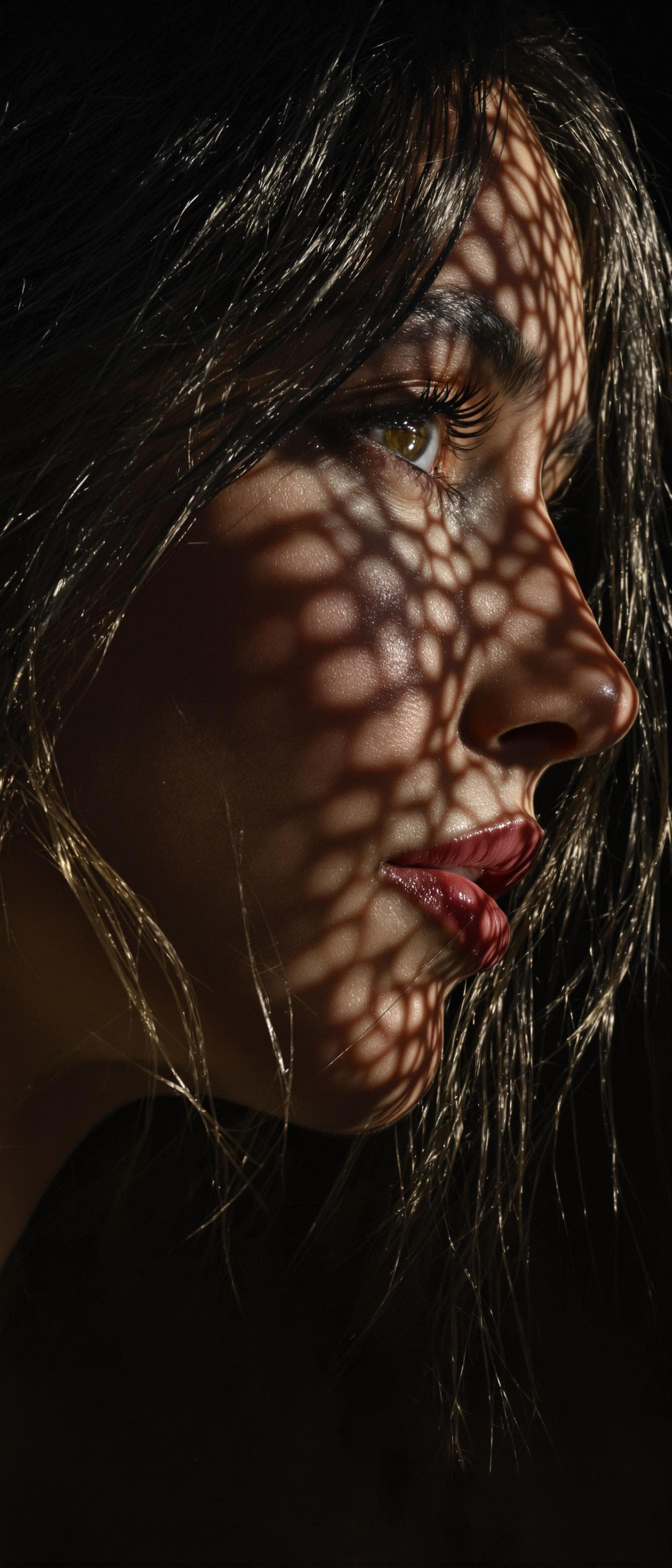 AI generated: high-resolution photograph, woman, stunning use of shadows, in the syle of crisp lines and forms,  U...