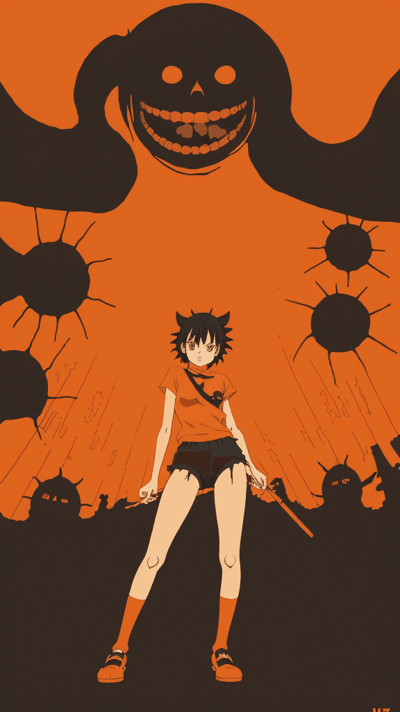 AI generated: one Studio Ghibli 16k4d rfktrstyle"orange In a killer pose in a sadistic world" --chaos 45<lora:Vut_...