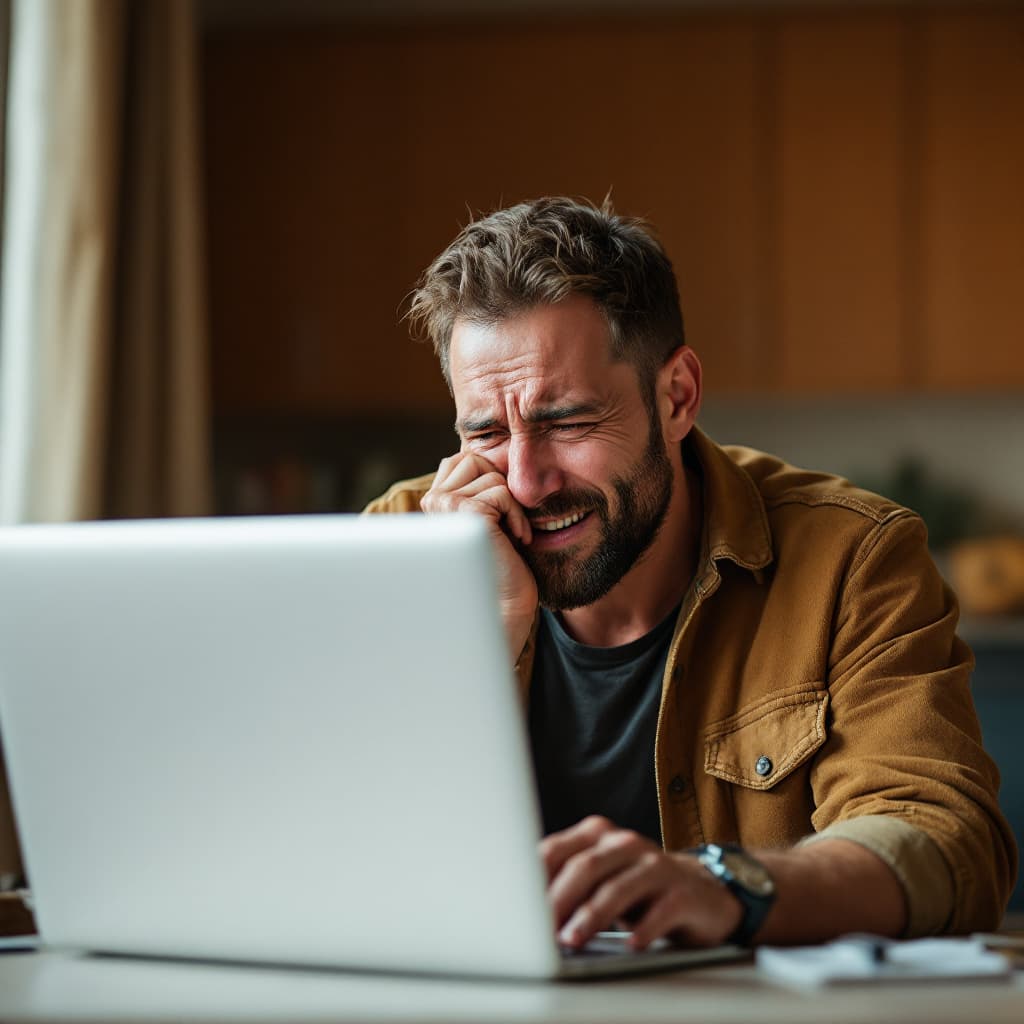 AI generated: a man is crying with laptop