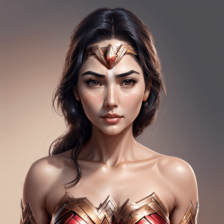 AI generated: Wonder Woman Dress up, Delicate Smooth female, bust Portrait, Asian actress face, super Clear facial...