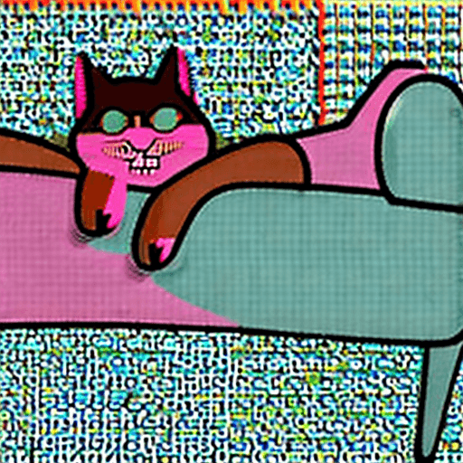 AI generated: Pixar style,two cats lounging comfortably on a couch. The dominant color in the image is a soothing ...