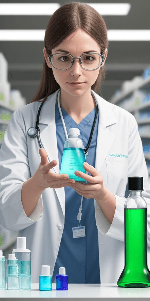 AI generated: Scientist researching holding a bottle of health care products
