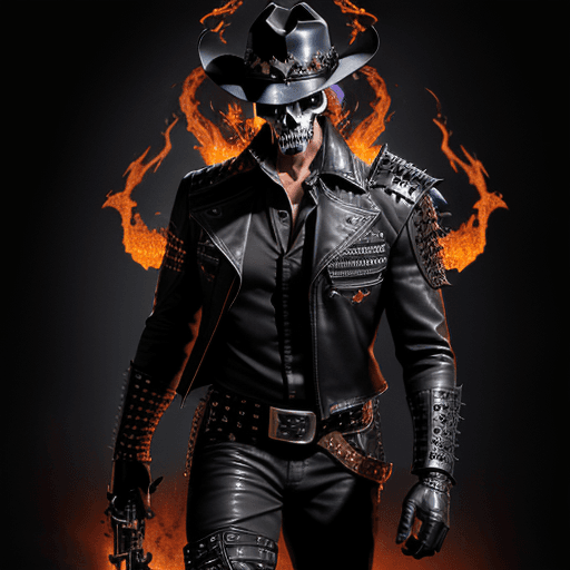 AI generated: male, Hispanic, villain, demon skull ((flames)), full body portrait, highly detailed, without blur, ...
