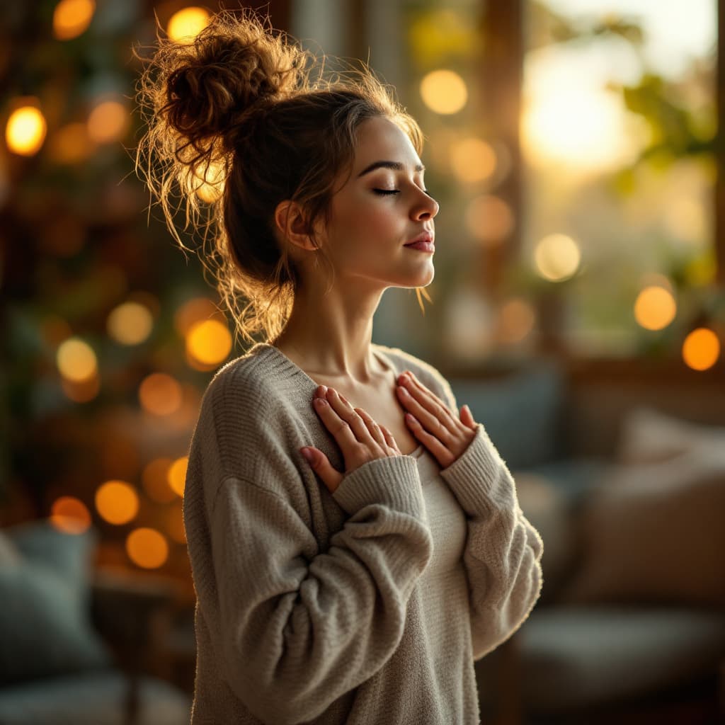 AI generated: Person practicing calming breathing exercises dslr, ultra quality, sharp focus, tack sharp, dof, fil...