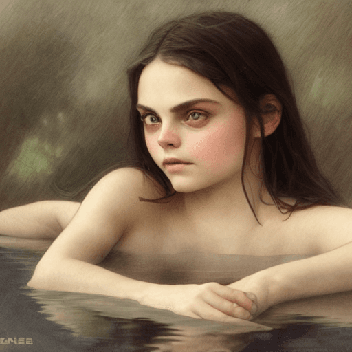 AI generated: Dafne Keen in a hot tub, closeup, foggy, sepia, moody, dream-like,  full color smooth, sharp focus, ...