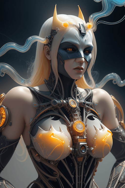 AI generated: batman steampunk ranslucent women in biomechanical body, liquid cooling, intricate circuits, beautif...