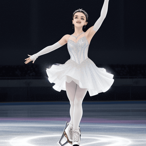 AI generated: Evgenia Medvedeva, a figure skater in a white, loose-fitting dress with small diamonds adorning the ...