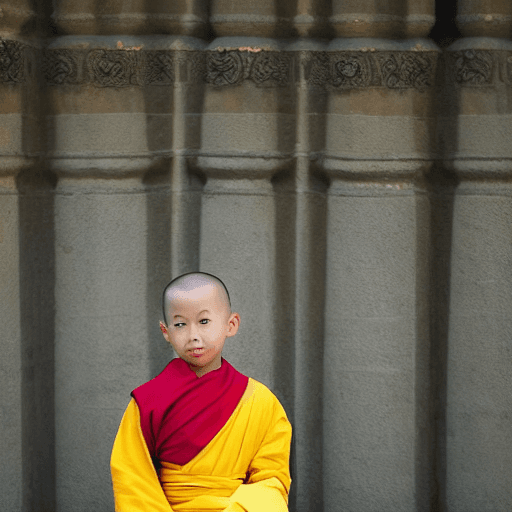 AI generated: Use my profile picture to create a picture of a young Buddhist monk standing and wearing yellow robe...